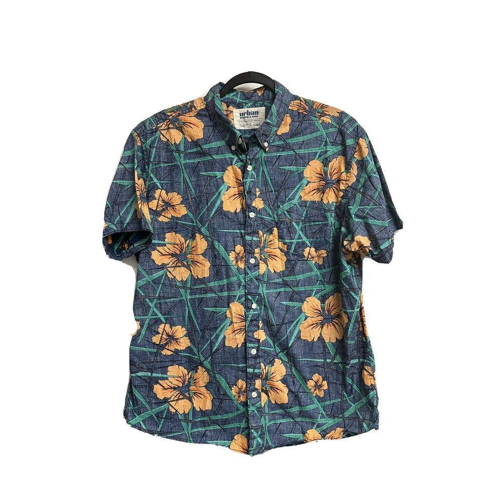 Urban Pipeline Hawaiian Shirt Button Down Reverse Print Hibiscus Mens X-Large